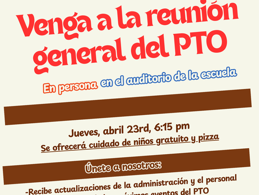 Reunion General del PTO En Persona!