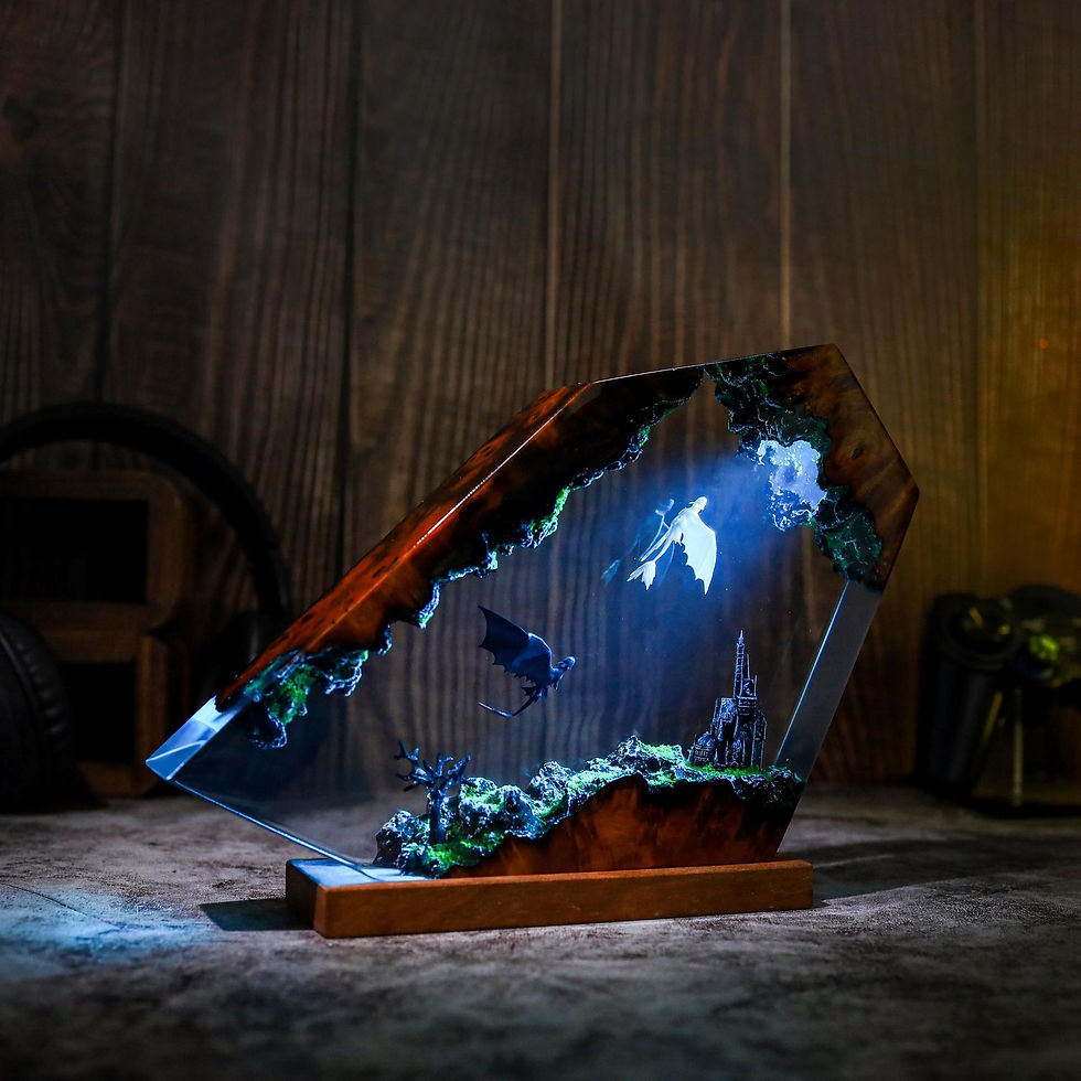 Miniatura: Luminária Dragão em Resina Preto e Branco – Abajur Noturno Decorativo