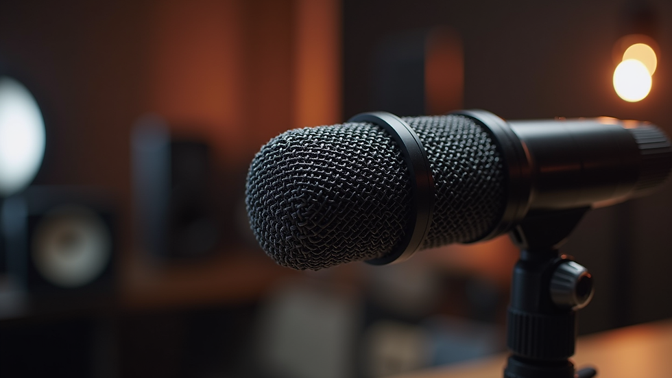 Close-up view of a professional radio microphone in a studio