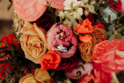 Wedding rings in bouquet