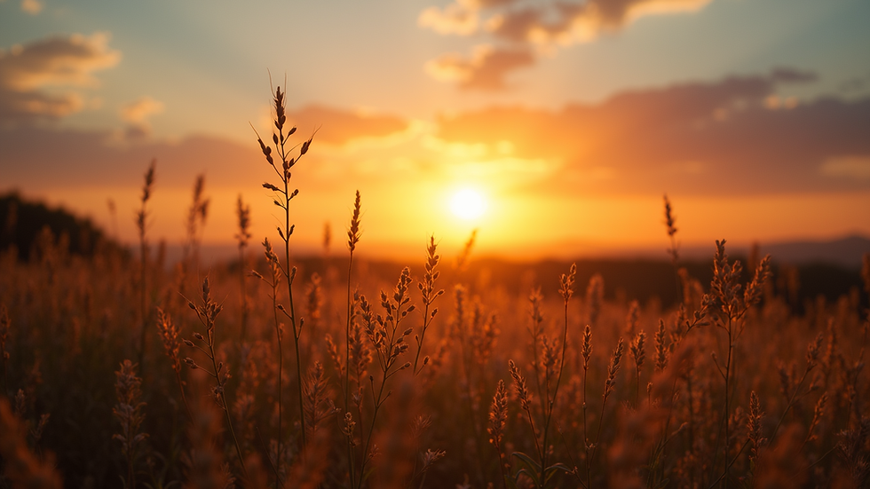 Eye-level view of a serene landscape with a sunset