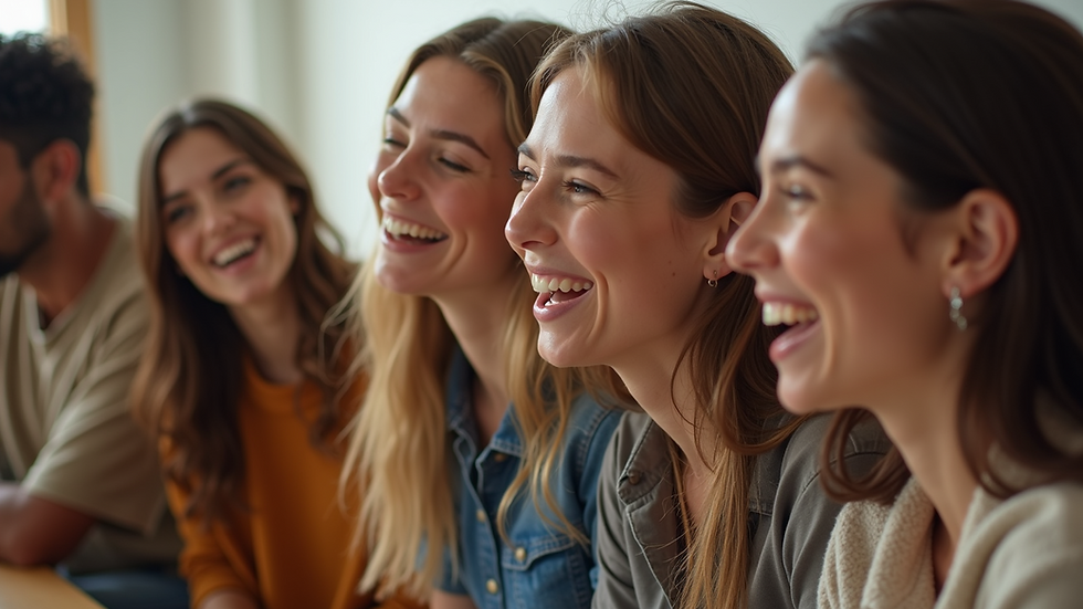 Close-up view of a group of friends sharing a moment of laughter and support