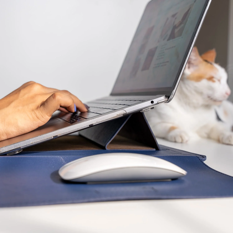 Vegan leather Laptop Sleeve cum Deskstand with mouse pad in Navy Blue