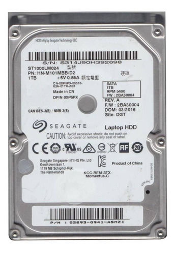 DISCO DURO SEAGATE 1TB SATA P/LAPTOP