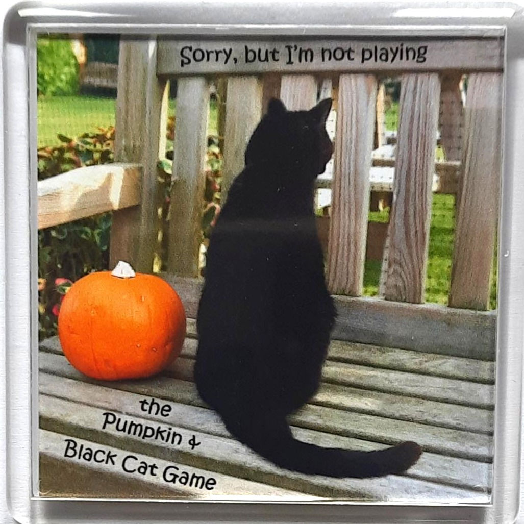 Sorry, but I'm not playing the Pumpkin & Black Cat Game Fridge Magnet