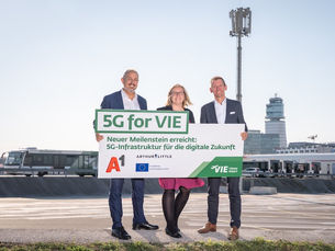 V.l.n.r.: Bela Virag, Managing Partner bei Arthur D. Little Austria GmbH, Susanne Ebm, Leiterin der IT am Flughafen Wien und Martin Resel, Stv. Vorstandsvorsitzender & CCO Enterprise von A1 Österreich