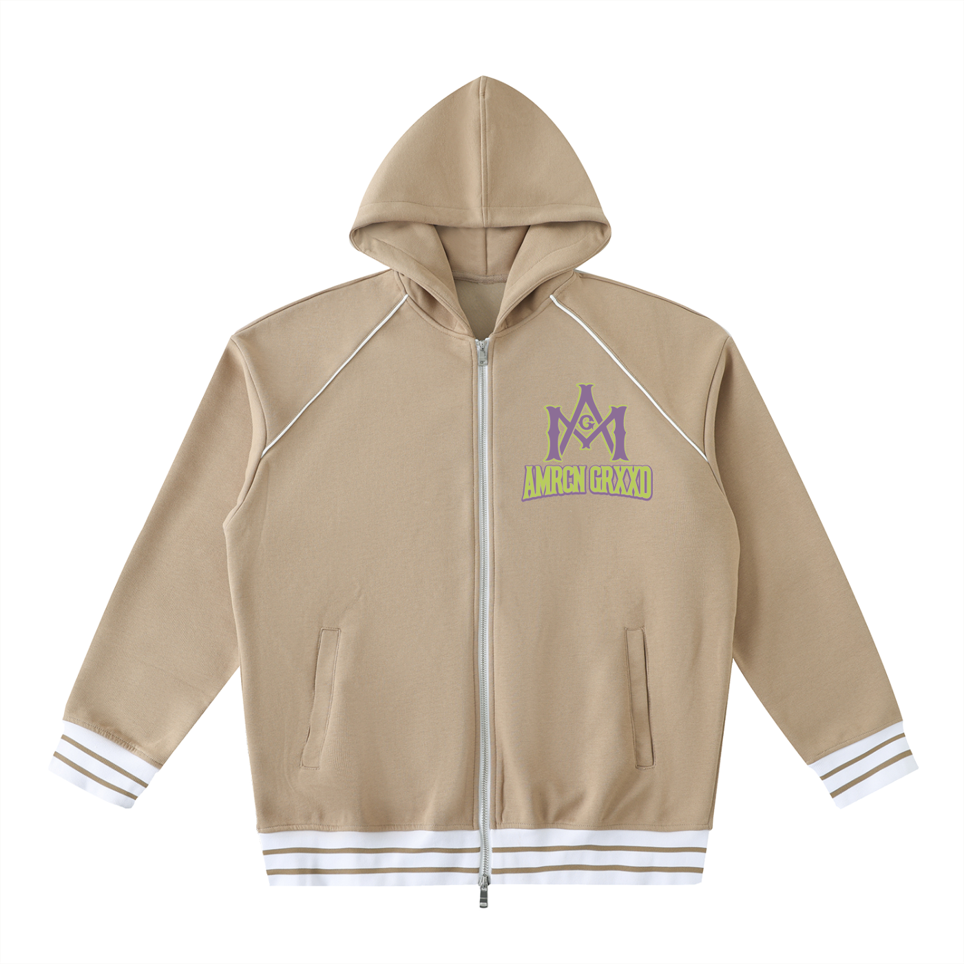 Serenity // Striped Trim Zip-Up Hoodie