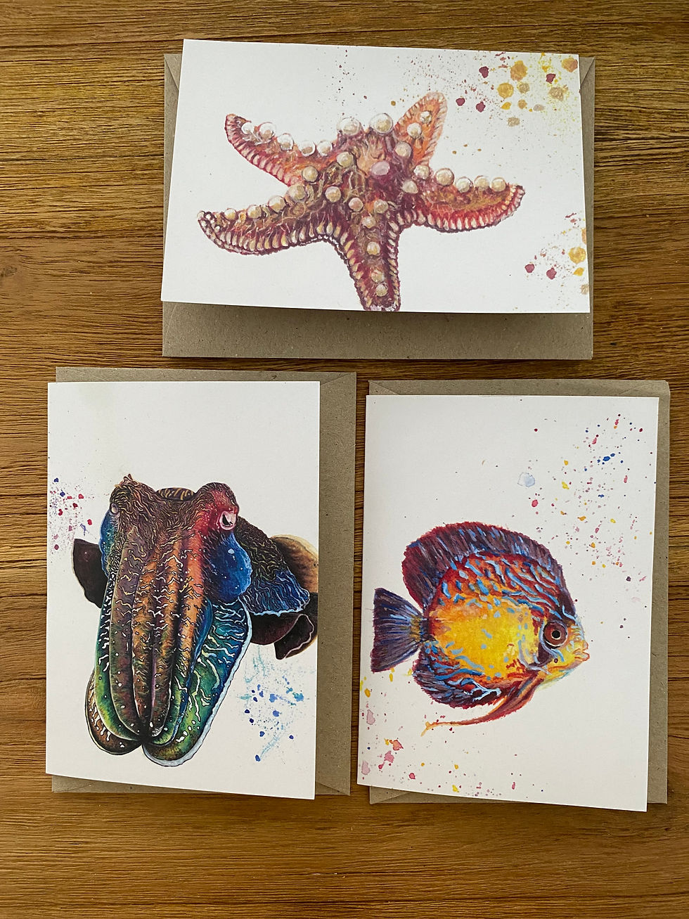 Thumbnail: Ocean - set of 3 Greeting Cards