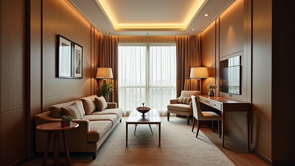 Eye-level view of a luxury hotel room with elegant decor