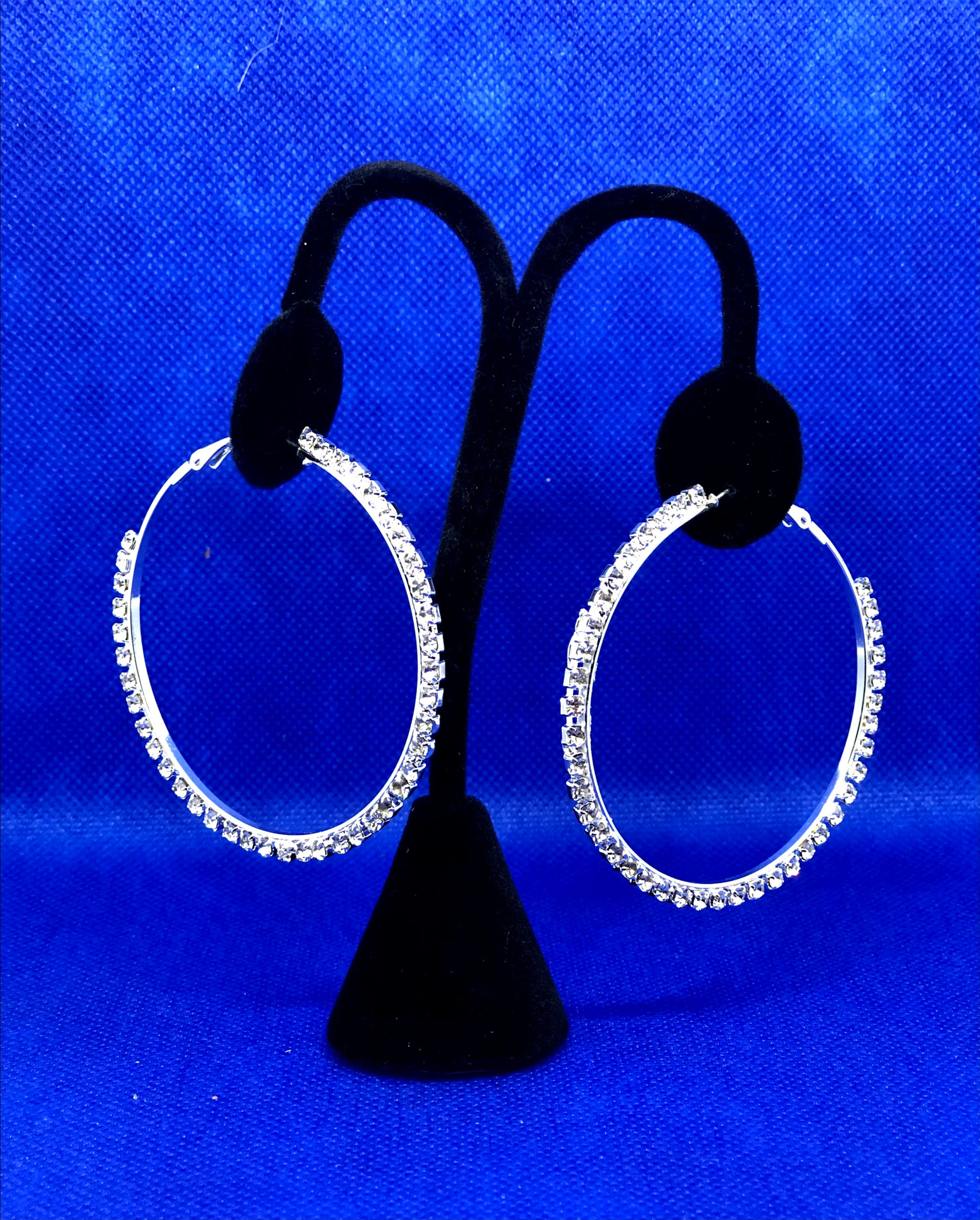 Silver Diamond Hoop Earrings