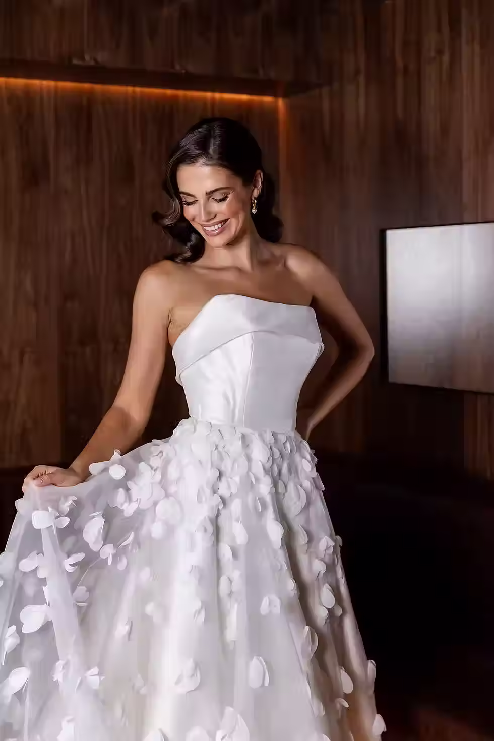 Thumbnail: Front view of ‘tina’ by Jack Sullivan Bridal A-line gown with rolled-over collar bodice