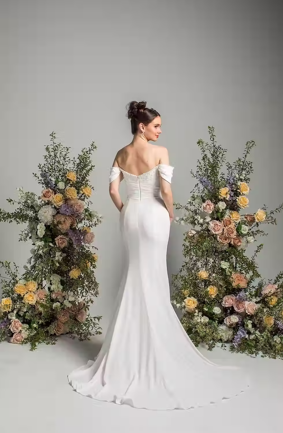 nd So It Goes J235 by Jean Fox fitted crepe wedding dress back view