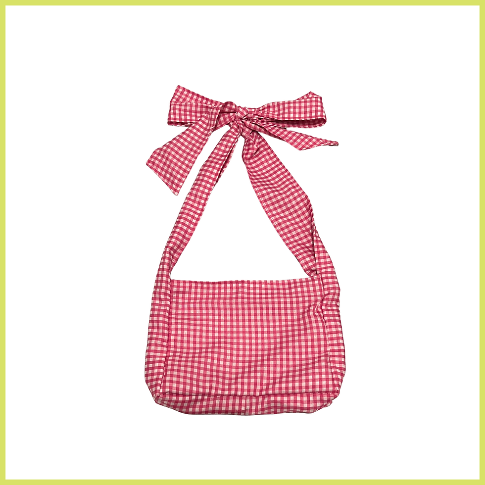 small purse with bow made with hot pink gingham fabric