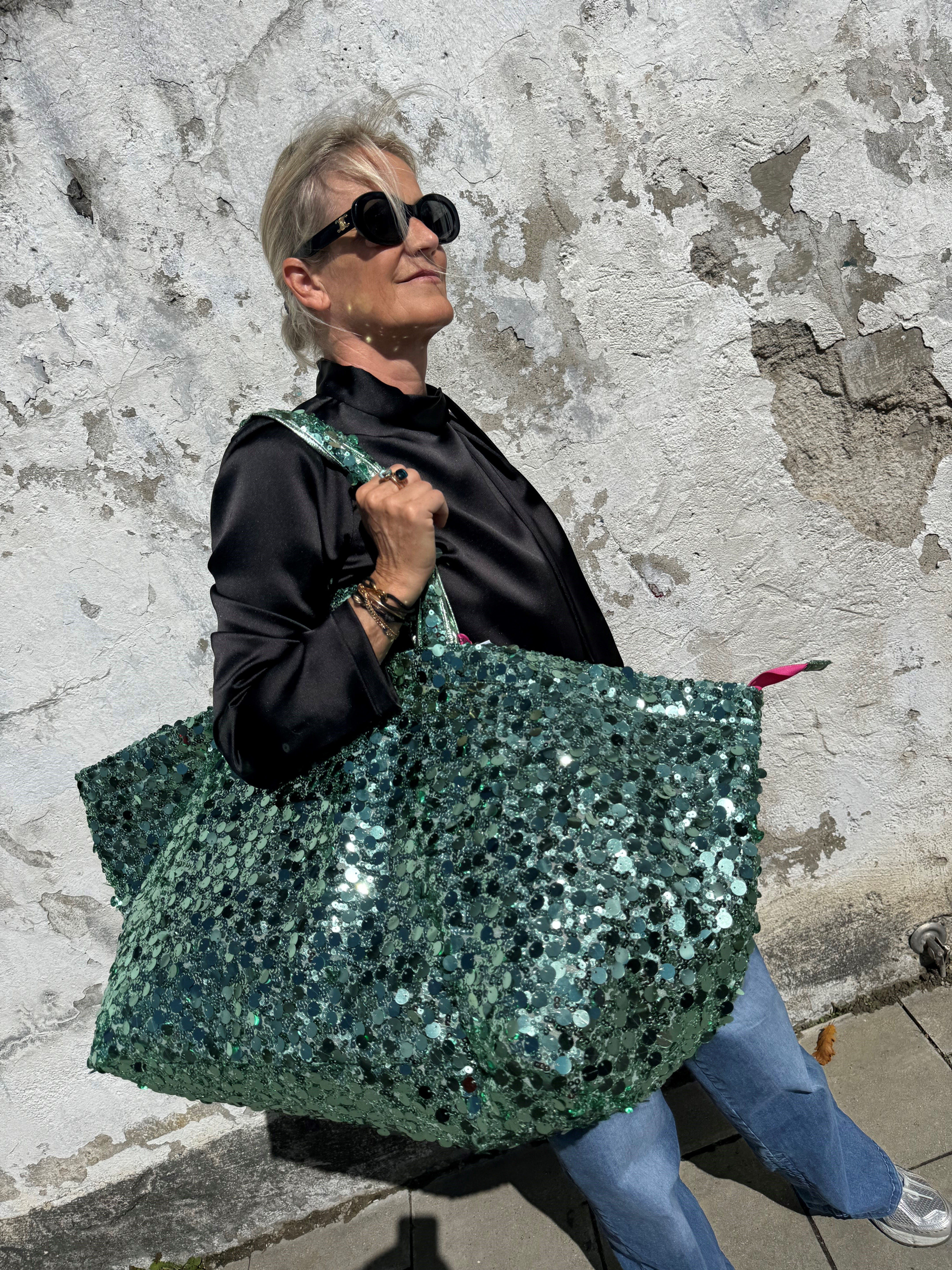 limitierte LUXUSBAG - bigger paillette close turkise