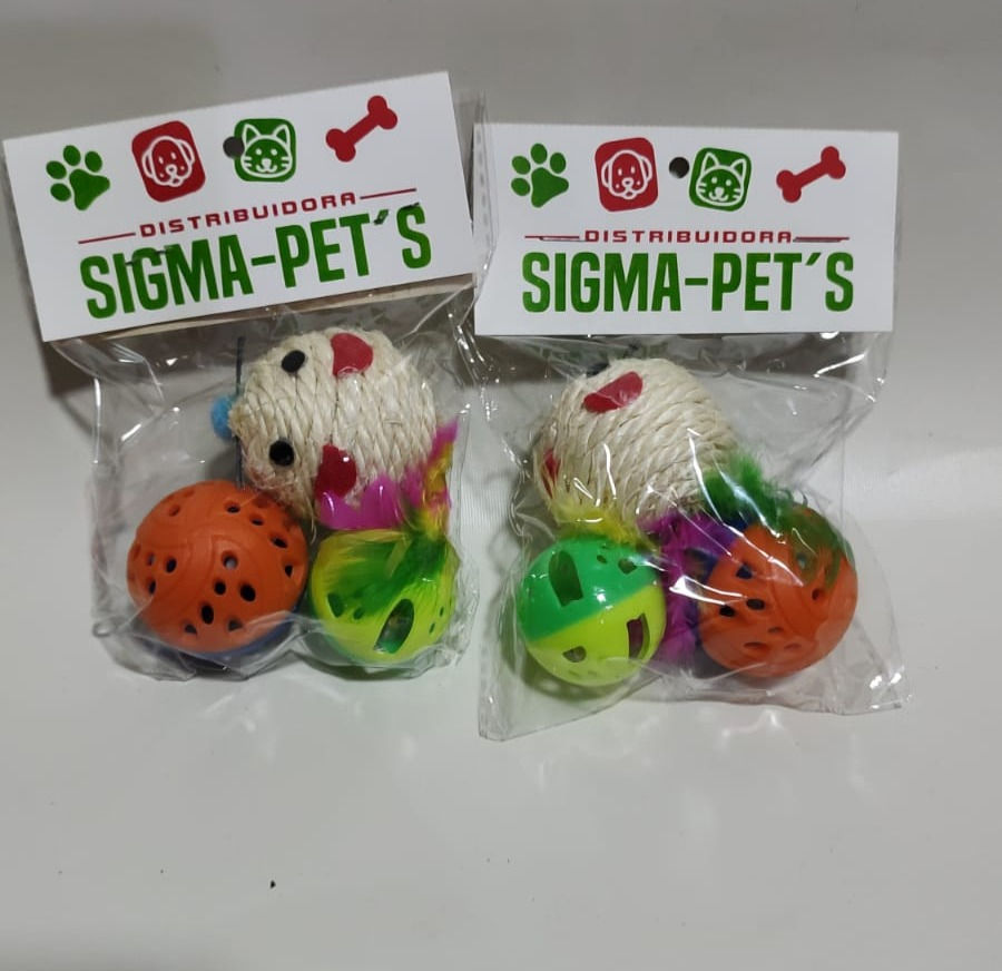 Pelota Sonajero x 2 + Rata Sisal (Juguete para Gato)