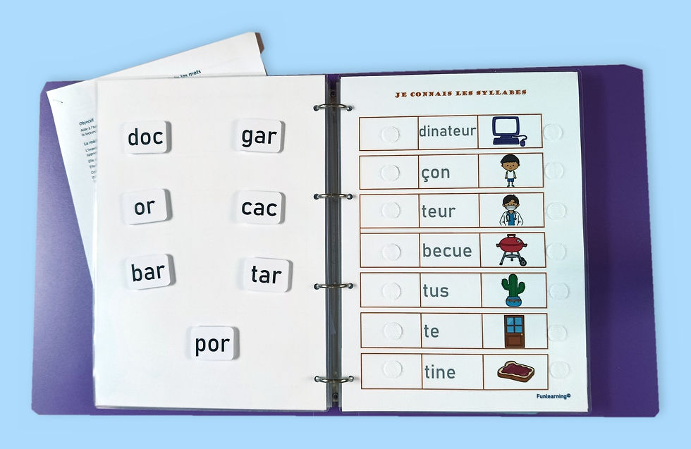 Miniature : Syllabes fermées bar, tar, doc dans le classeur de syllabes 4, étiquettes à velcro