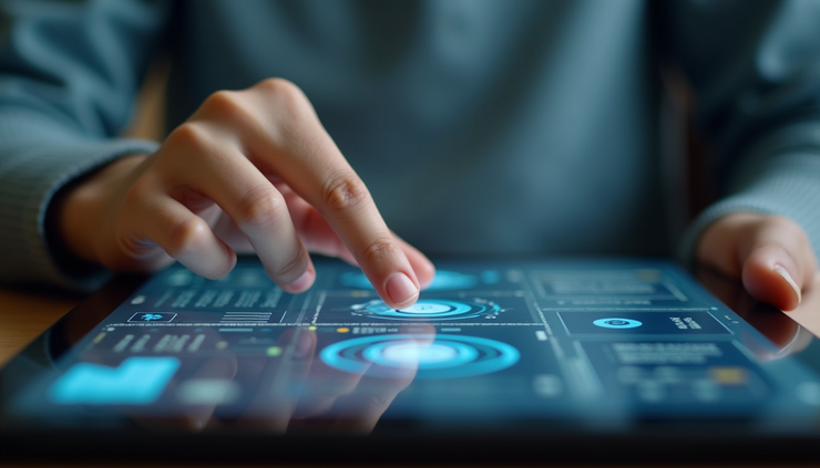 Close-up view of a student using an AI-driven educational app on a tablet