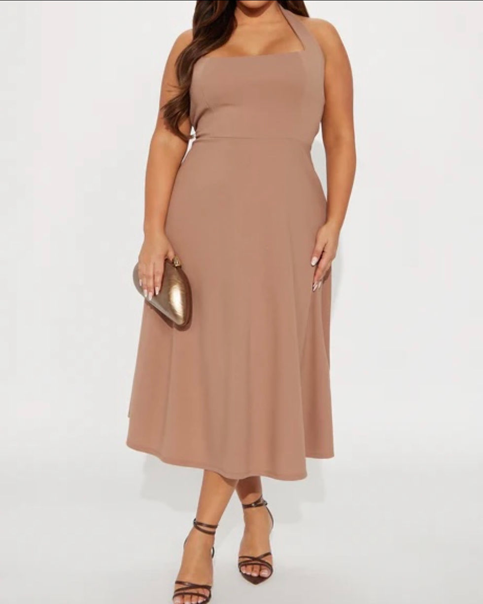 Thumbnail: Nude halter midi dress