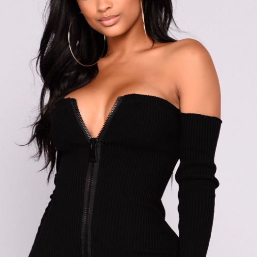 Thumbnail: Front Zipper Raw hem Bodycon Dress