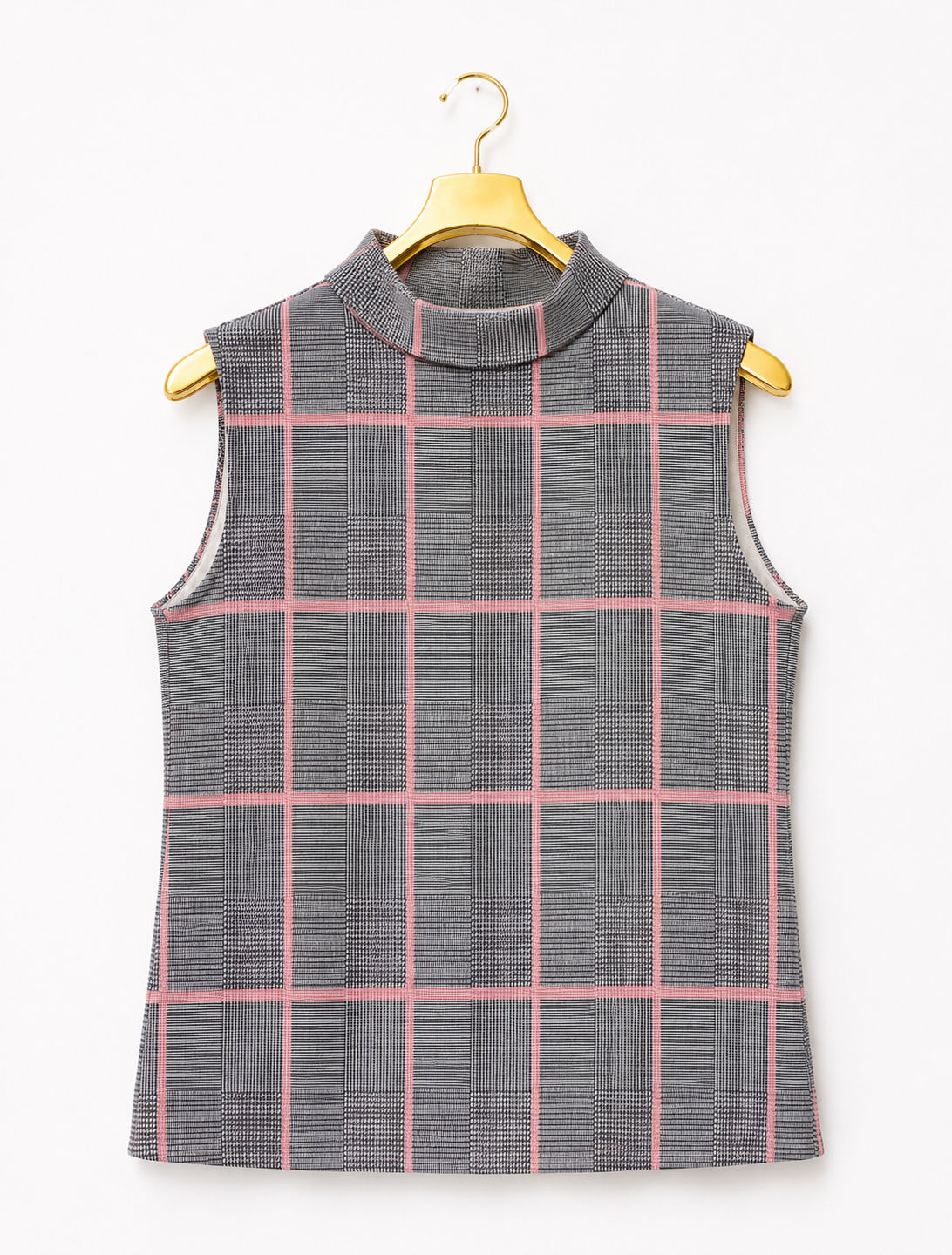 Pink Plaid Mock Neck Top