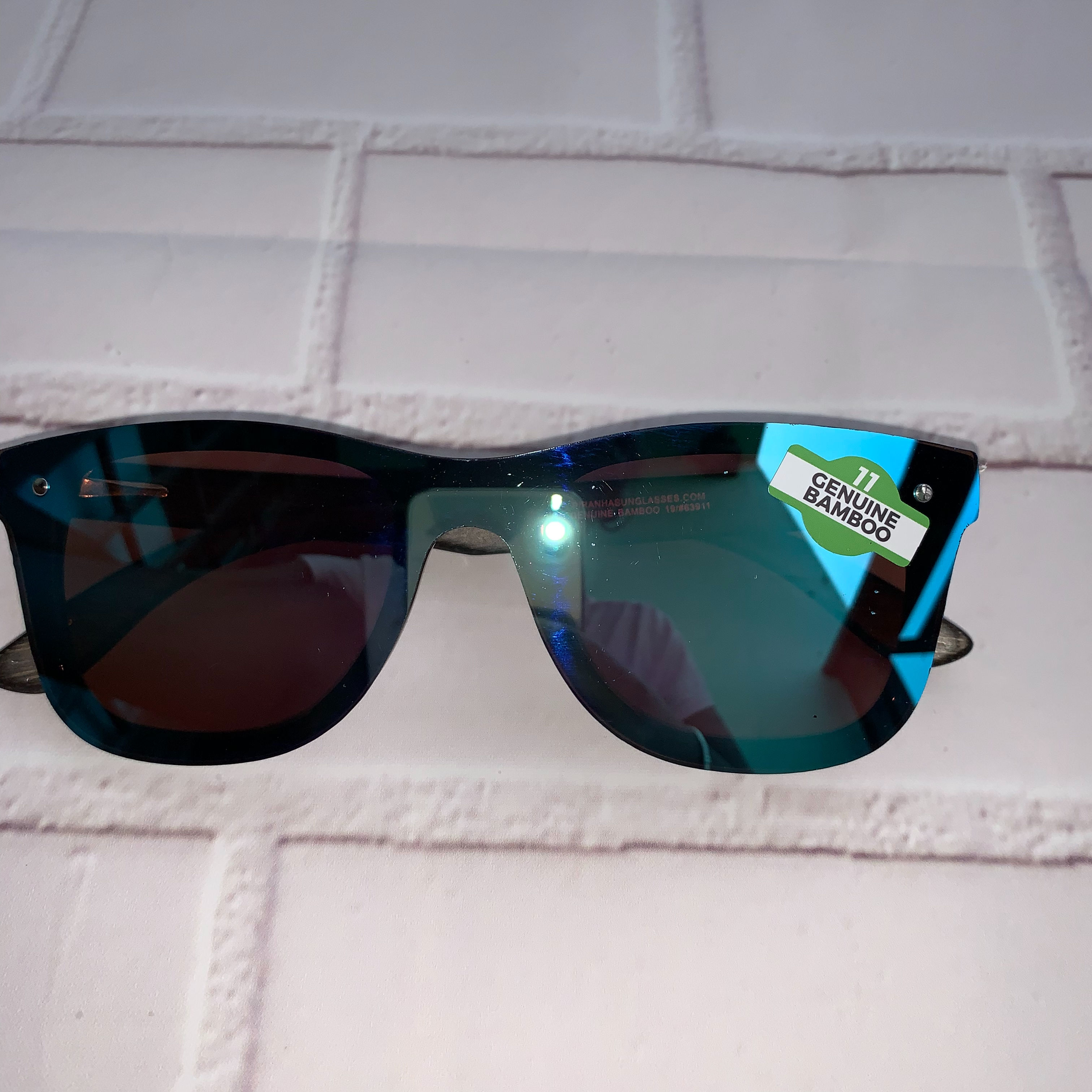 Women’s Blue Mirrored Genuine Bamboo Sunglasses 