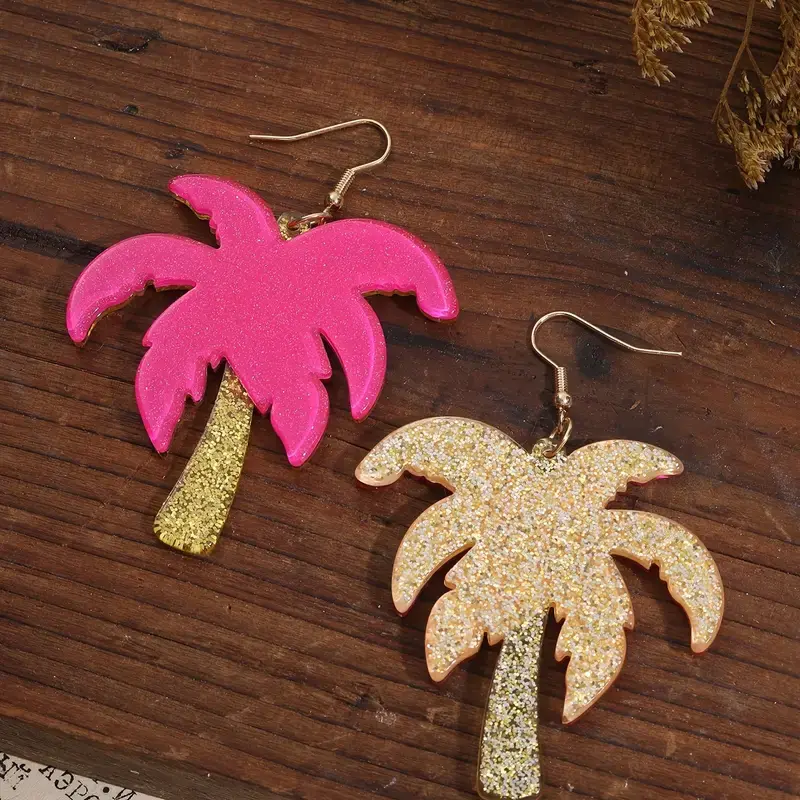 Thumbnail: Pink Coconut Tree Dangle Earrings