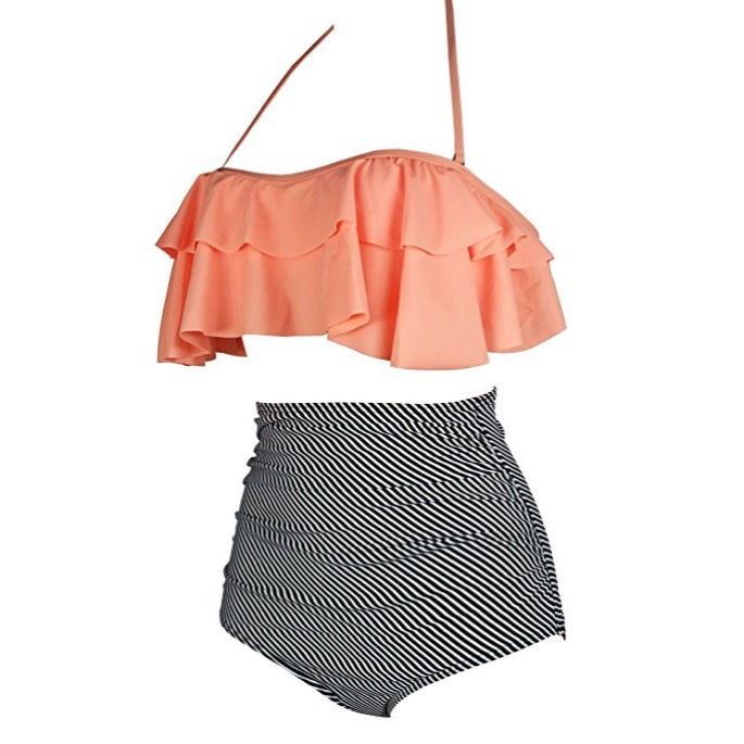 Thumbnail: High waisted halter 2 piece swimsuit