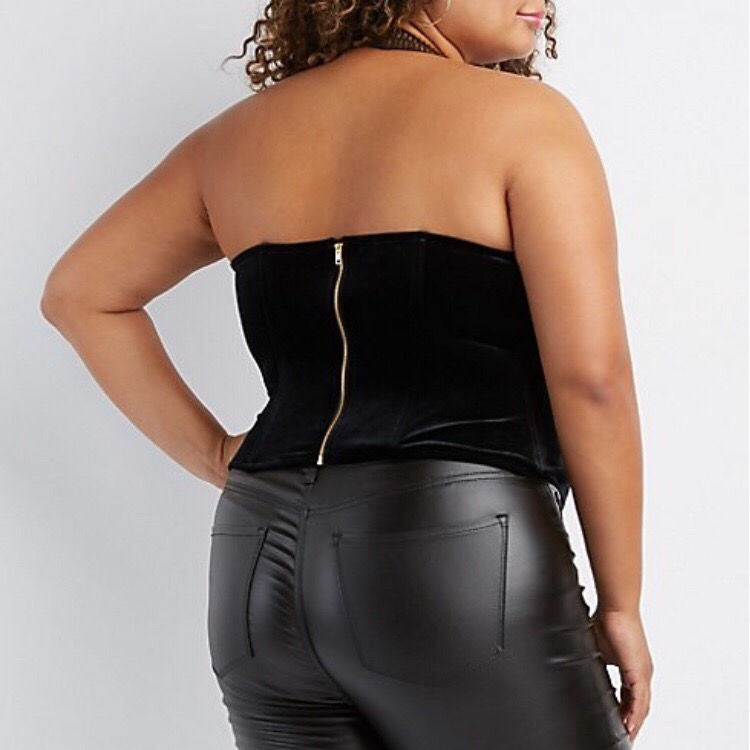 Thumbnail: Plus size embellished velvet mesh corset