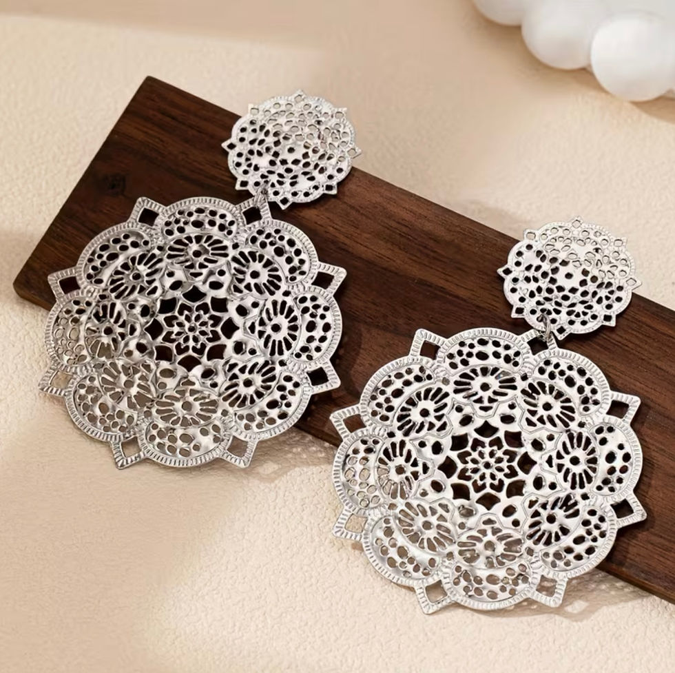 Thumbnail: Oversized silvery vintage earrings 