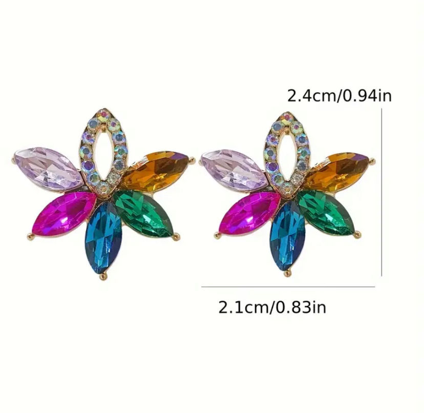 Thumbnail: Vintage Rhinestone Flower Stud Earrings 