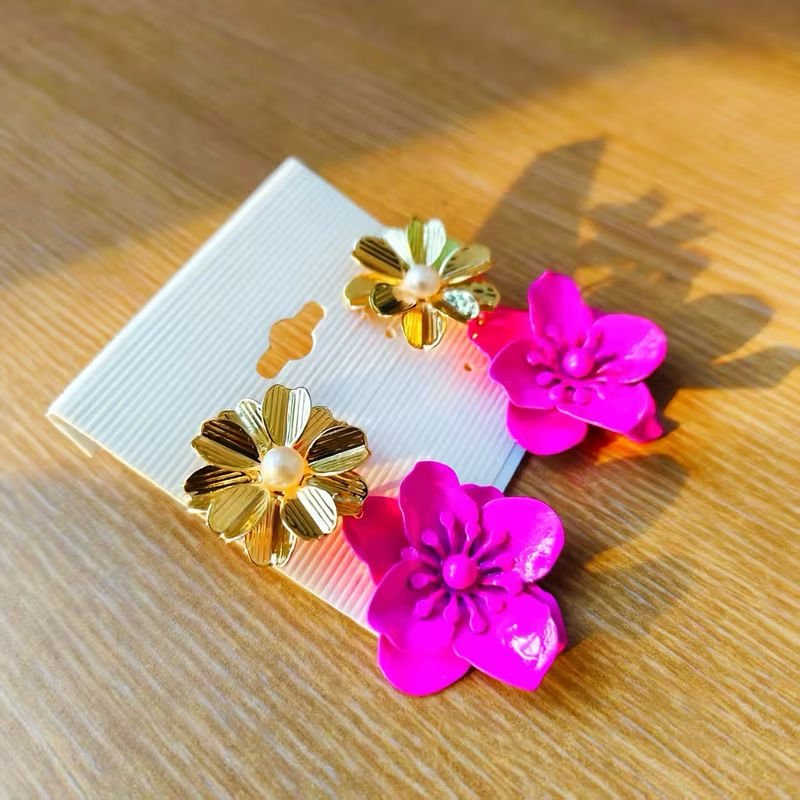 Thumbnail: Pink floral earrings 