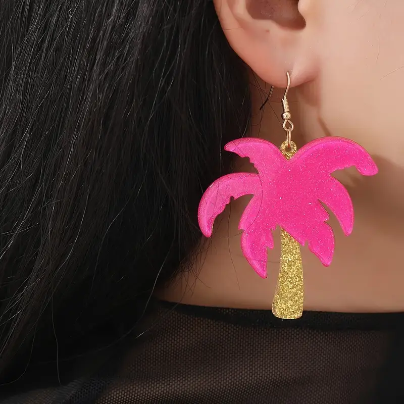 Thumbnail: Pink Coconut Tree Dangle Earrings