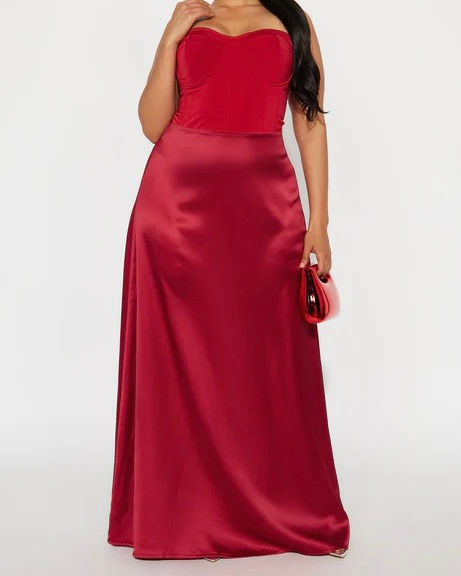 Red satin maxi skirt