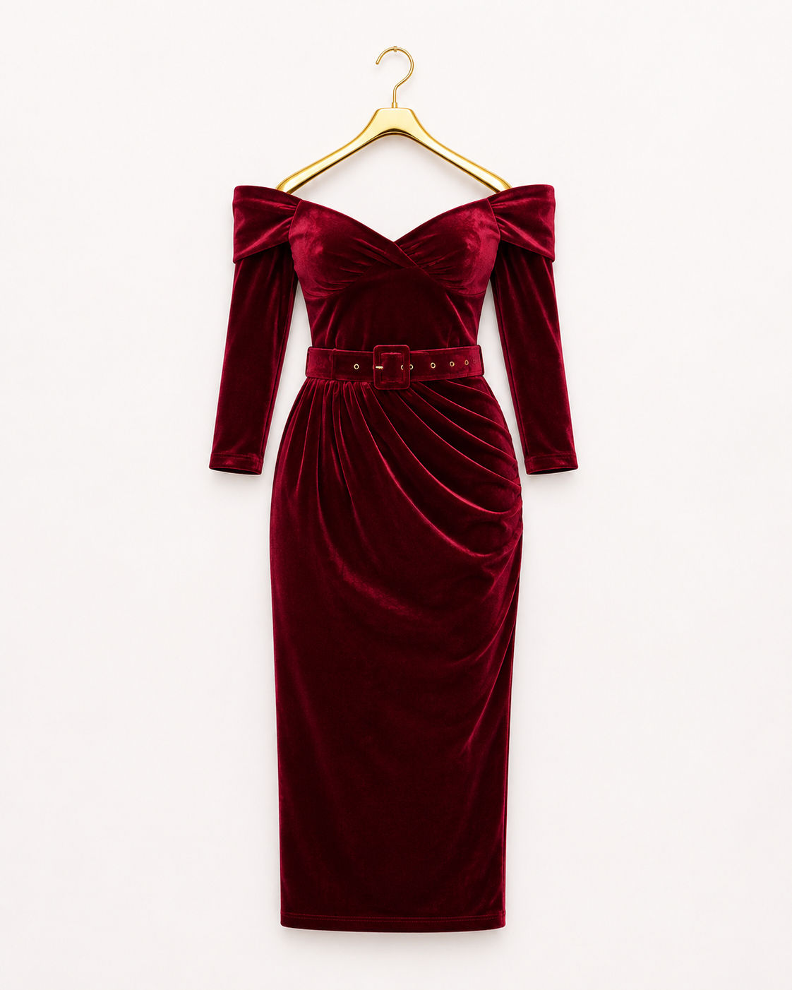 Belted velvet midi luxe dress