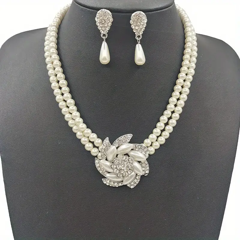 Thumbnail: 2 pc Pearl Necklace, Earrings Set