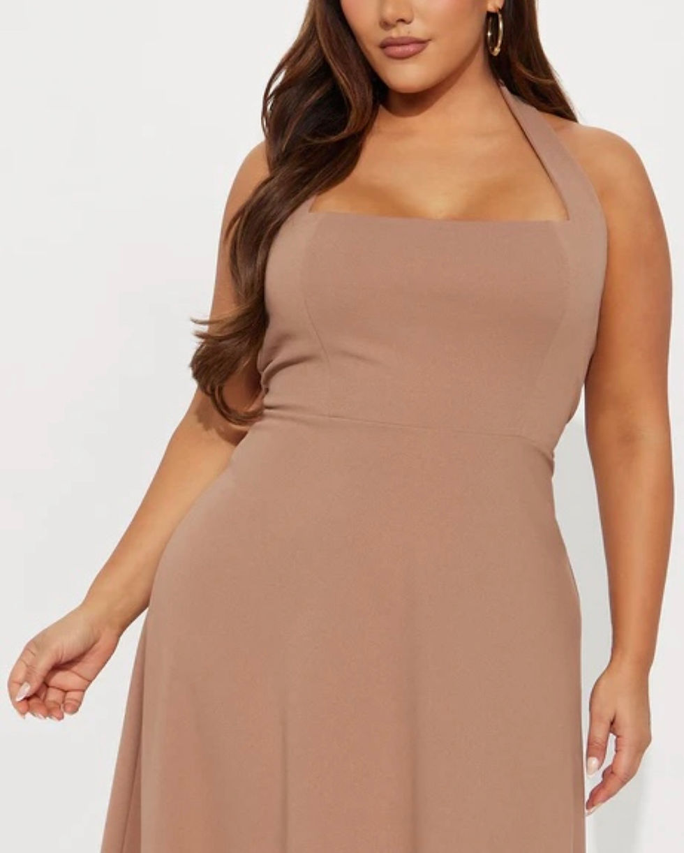 Thumbnail: Nude halter midi dress