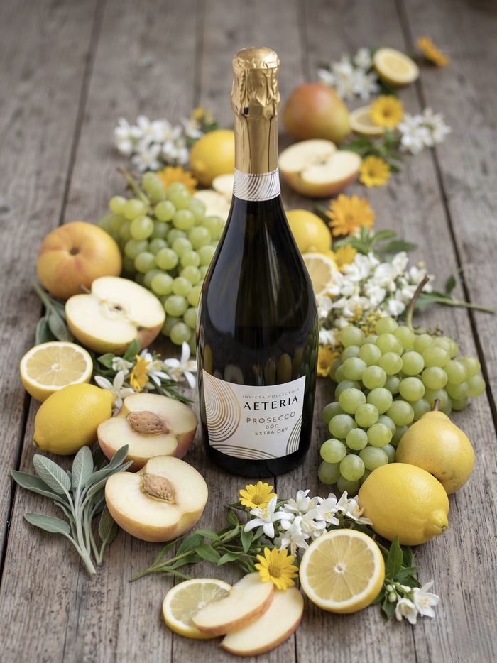 AETERIA Prosecco among peaches, lemons and grapes