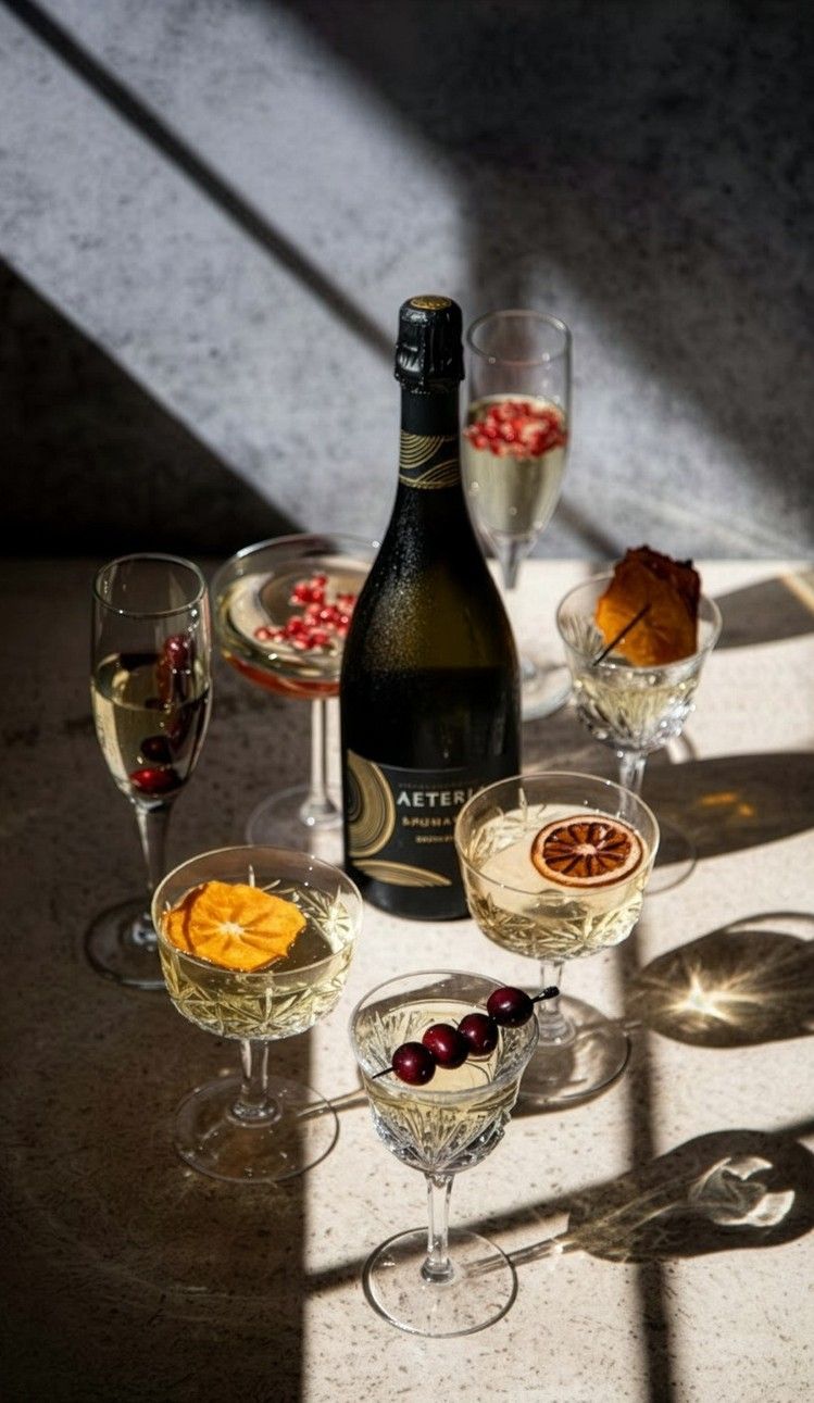 AETERIA Prosecco with cocktails on a sunlit table