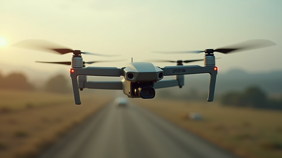 Eye-level view of a military drone in flight