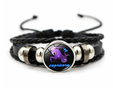 Capricorn zodiac leather bracelet - Black