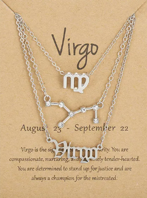 Thumbnail: Sliver Virgo zodiac star sign 3 pcs/set necklace birthday gift