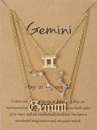 Thumbnail: Gemini zodiac star sign 3 piece necklace - Gold