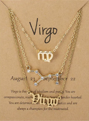 Thumbnail: Virgo zodiac star sign 3 piece necklace - Gold