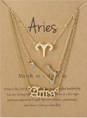Thumbnail: Gold Aries zodiac star sign 3 pcs/set necklace gift
