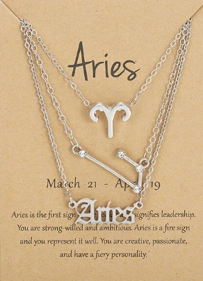 Thumbnail: Sliver Aries zodiac star sign 3 pcs/set necklace birthday gift