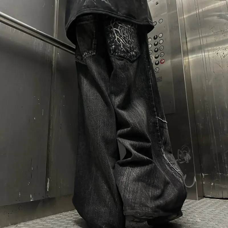 Thumbnail: Gothic Retro Oversized Baggy Fit Unisex Mopping Pants Y2K Phantom Jeans High Str
