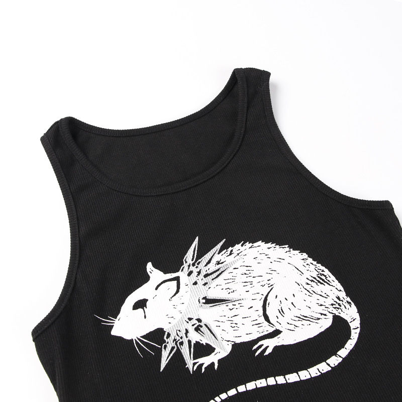 Thumbnail: Mouse Print Black Tank Goth Sexy Bodycon Cropped Tops Women Streetwear Harajuku 
