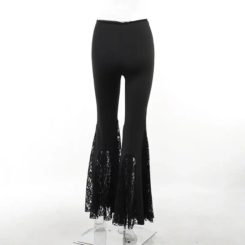 Thumbnail: Goth Mall Flare Pants Sexy Black Lace Patchwork High Waist Vintage Harajuku Hipp