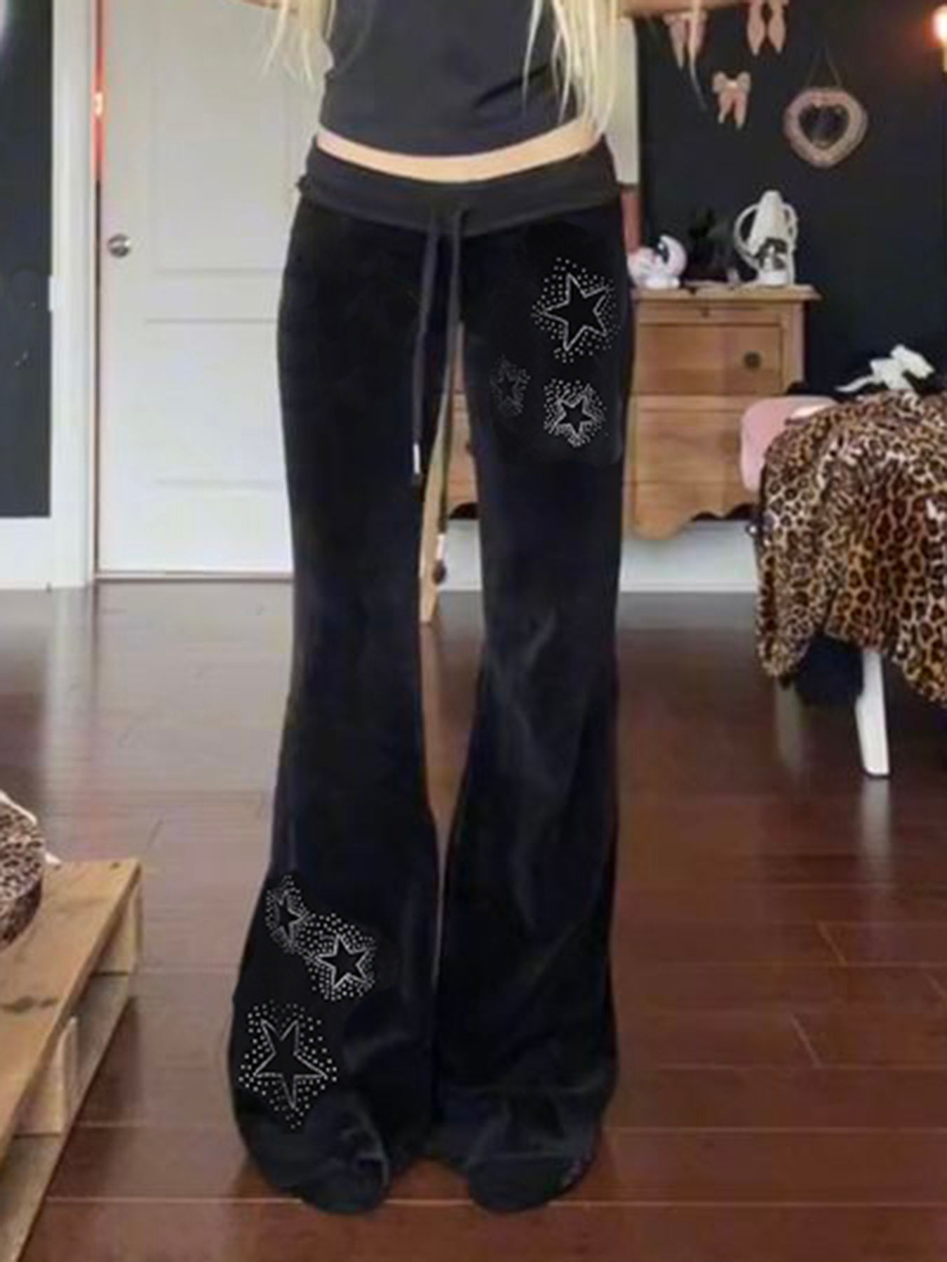 AltGoth Y2k Streetwear Gothic Velvet Pants Women Dark Cyber Punk Harajuku Grunge