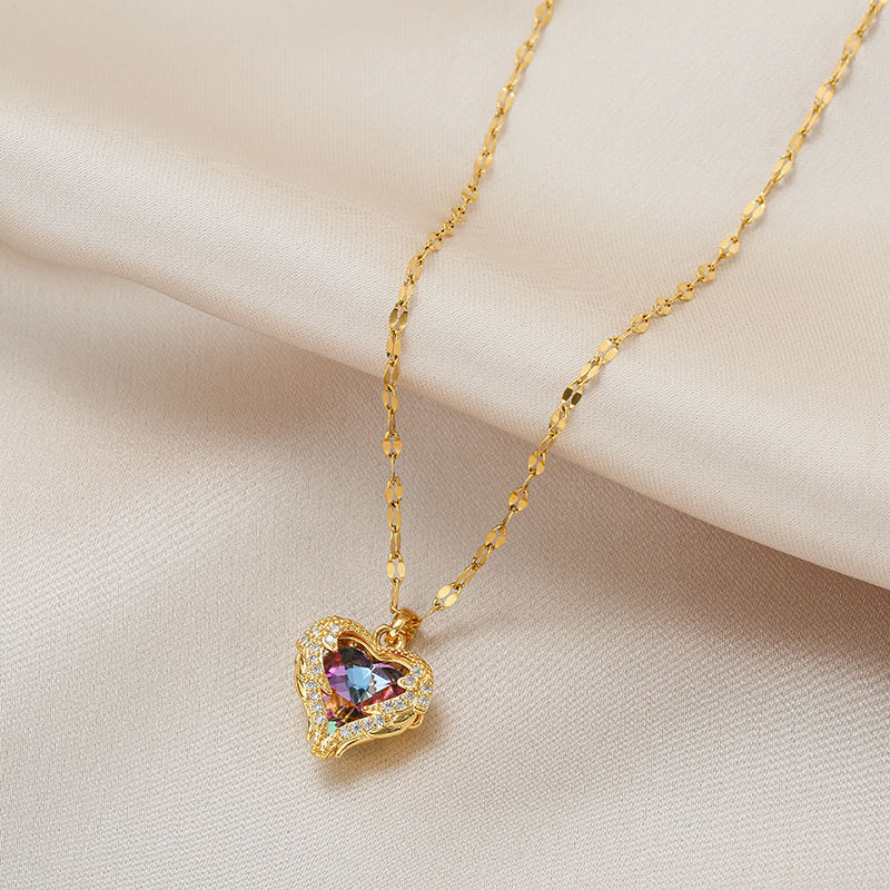 Thumbnail: Top Luxury Colorful Crystal Ocean Heart Pendant Necklace For Women Trendy 316L S